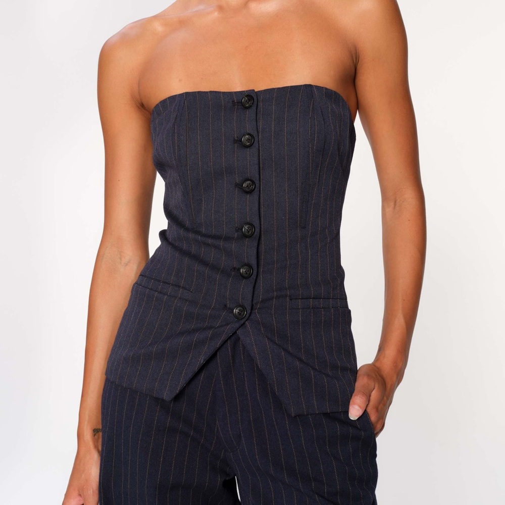 DL1961 Navy Pinstripe Stretch Bustier